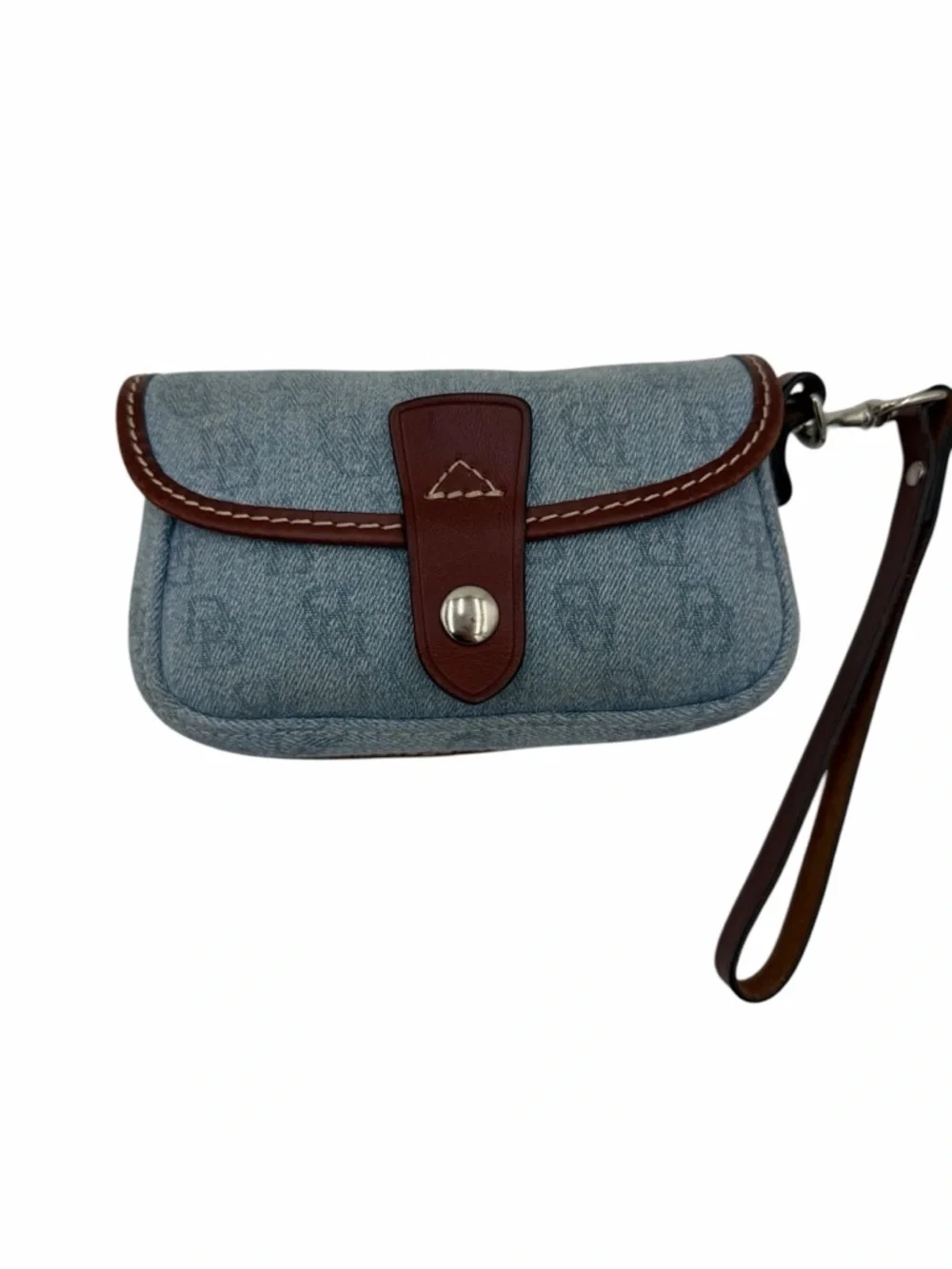 Dooney & Bourke Denim Monogram Cargo Satchel Set Brown Leather DB Logo Y2K